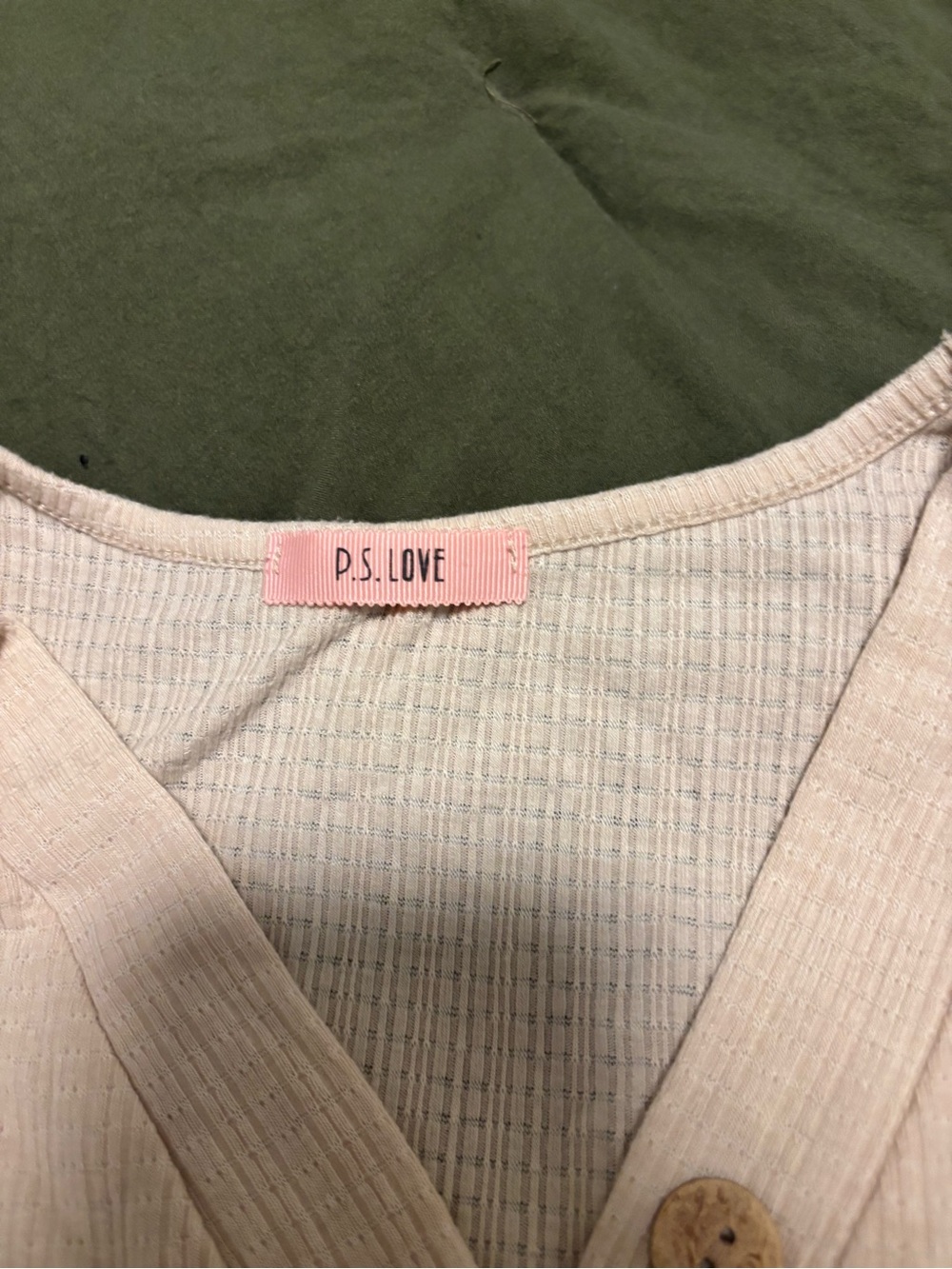 Light Beige Ribbed Button Henley Tank Top - Picture 2 of 2